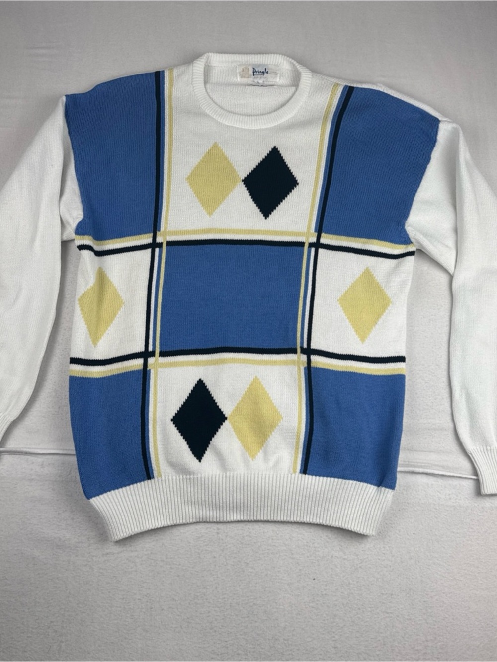 VTG Pringle of Scotland Mens Argyle Panel Geo Knit Sweater Large Funky 90s Golf